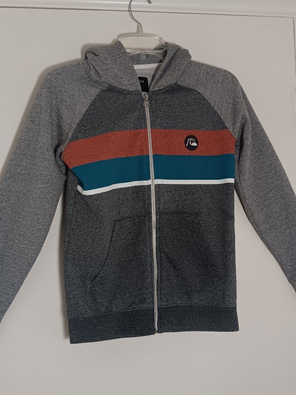 Quicksilver colorblock full zip hoodie gray teal Surf skate womens size M